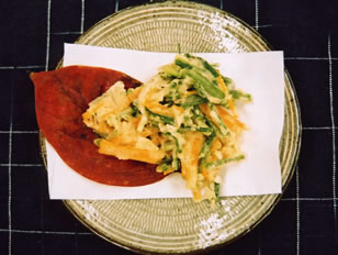 ヤッコネギとカボチャのかき揚げ