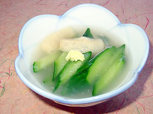 キュウリと油揚げのくずひき